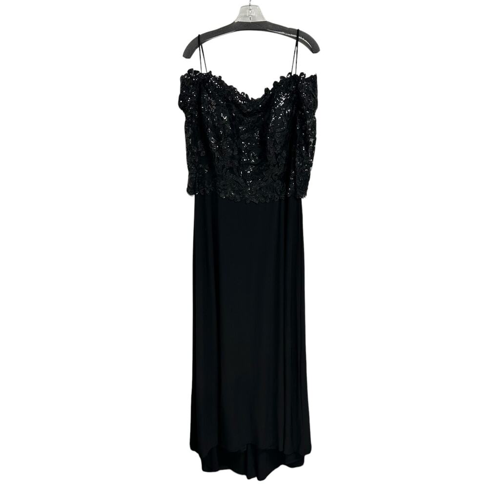 Jade by Jasmine Black Sequin Embellished Mesh Elbow Sleeve Dress Womens 14